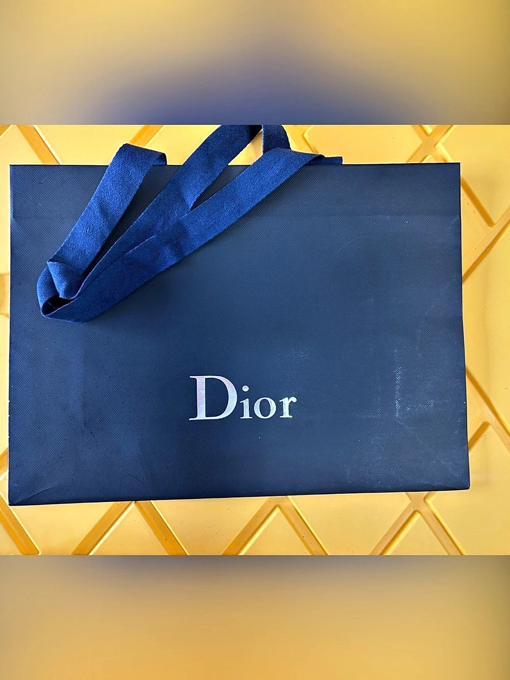 Dior Navy Blue Paper Shopping Bag Blue Tote